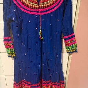 Vibrant Blue and Pink Embroidered Dress
